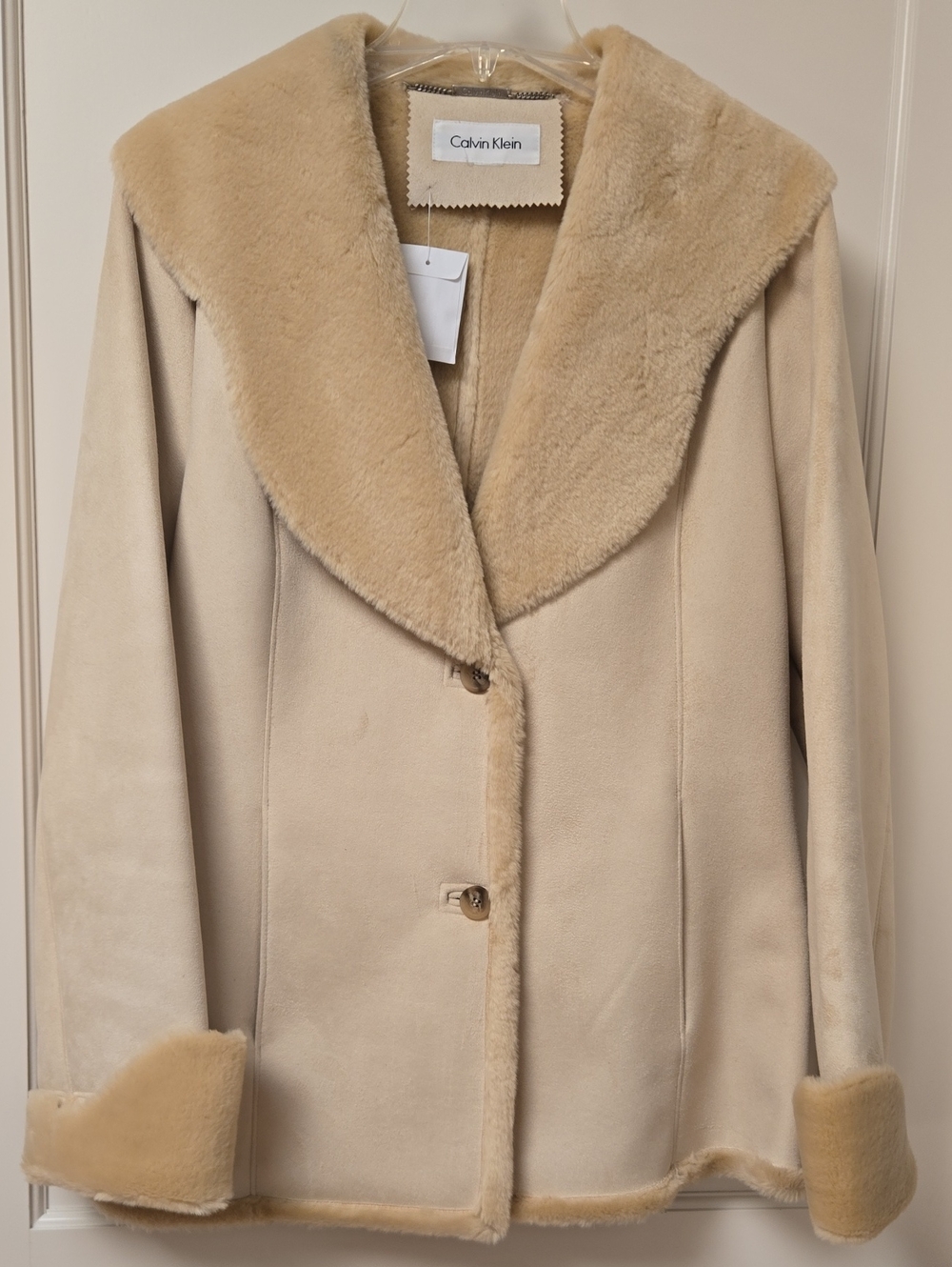 CALVIN KLEIN Tan Faux Suede & Fur Teddy Jacket